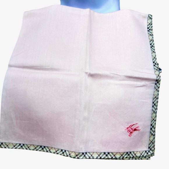 New Burberry Miniscarf/handkerchief  20" cotton/silk ligh pink nova embroid (32) - Picture 2 of 5